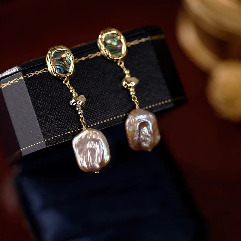 Iridescent Baroque Pearl Dangle Earrings