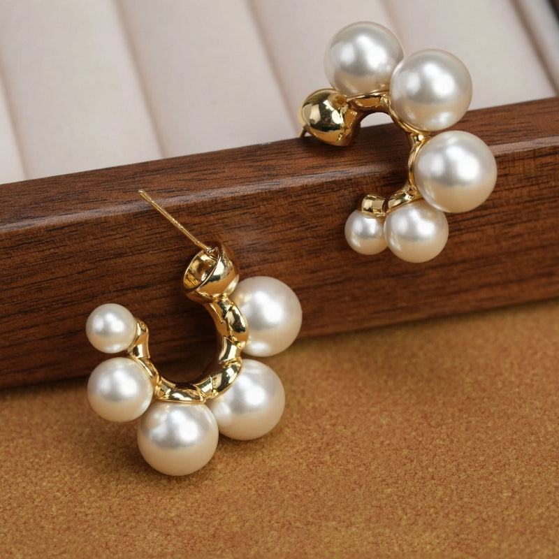 Lux Pearl Cluster Hoop Earrings