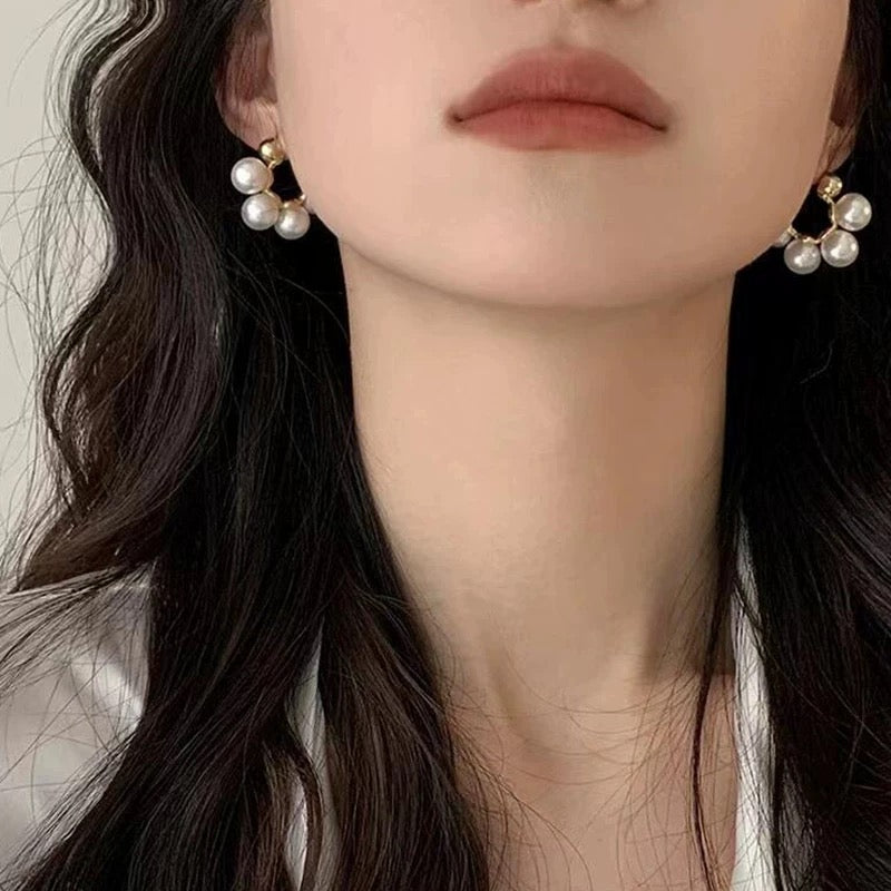 Lux Pearl Cluster Hoop Earrings