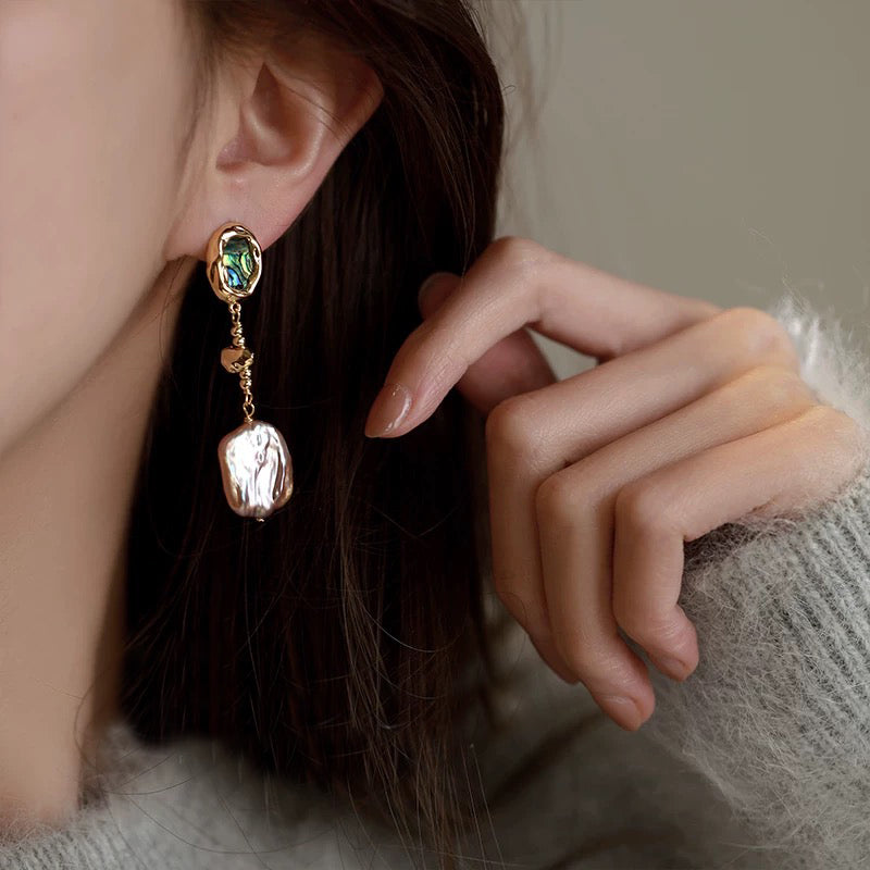 Iridescent Baroque Pearl Dangle Earrings