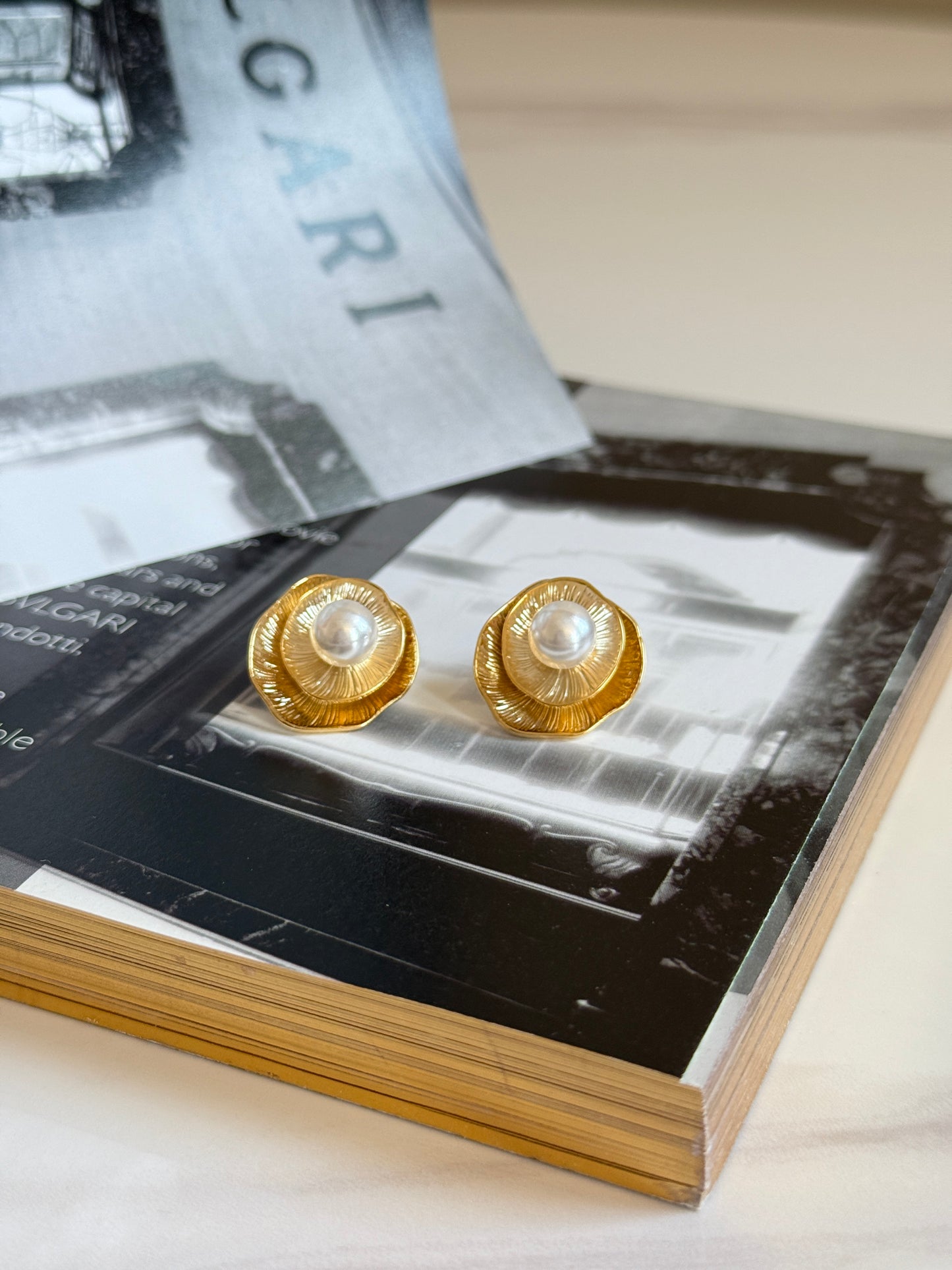 Vintage Golden Bloom Pearl Earrings