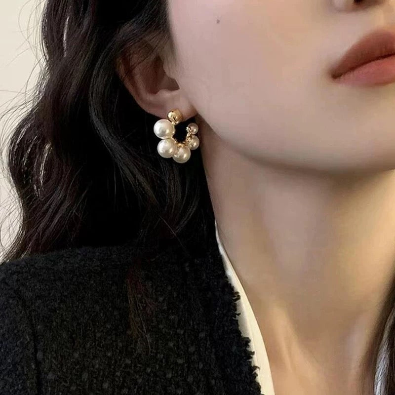 Lux Pearl Cluster Hoop Earrings