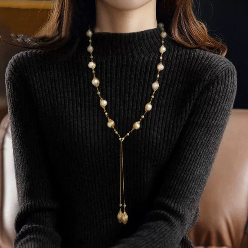 Golden Pearl Cascade Necklace