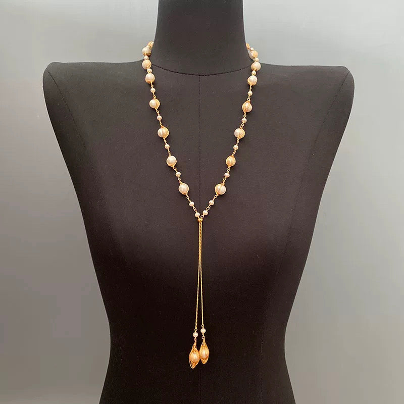 Golden Pearl Cascade Necklace